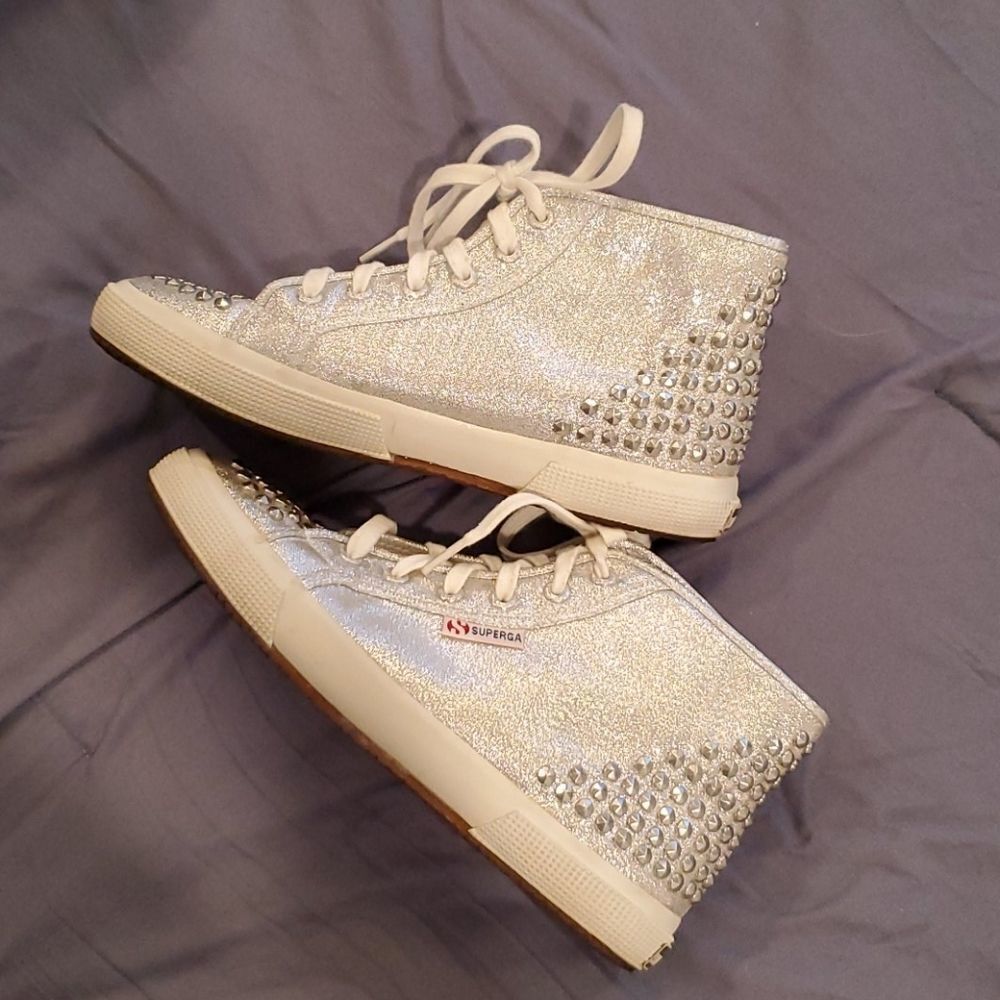 Superga metallic silver studded hi-tops - Picture 8 of 13